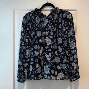 J. Crew Floral Blouse in Blue and Black